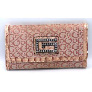 Guess Beige & Pink Monogram Wallet With Rhinestone Coquette Y2K Glam Girly